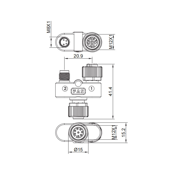 M12 8Pin母头/M12 4Pin母头D-coded+M8 4Pin公头、三通接头、648D41