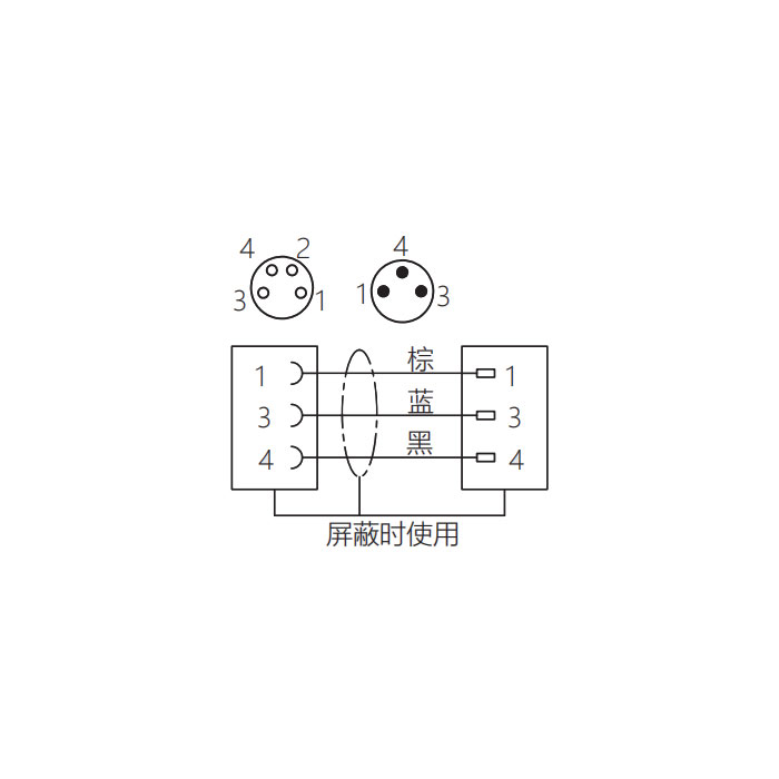 M8 4Pin 母头直型转M8 3Pin 公头直型、双端预铸PUR柔性电缆、黑色护套、63D101-XXX