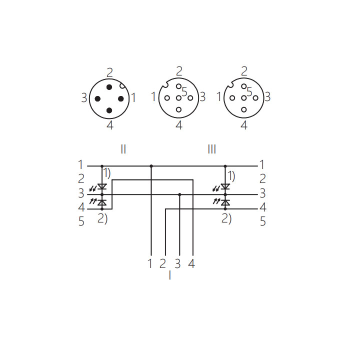 M12 4Pin male/2M12 3Pin female 90°、With LED lights、Y-type pre cast PUR drag chain cable、Black sheath、64D441-XXX