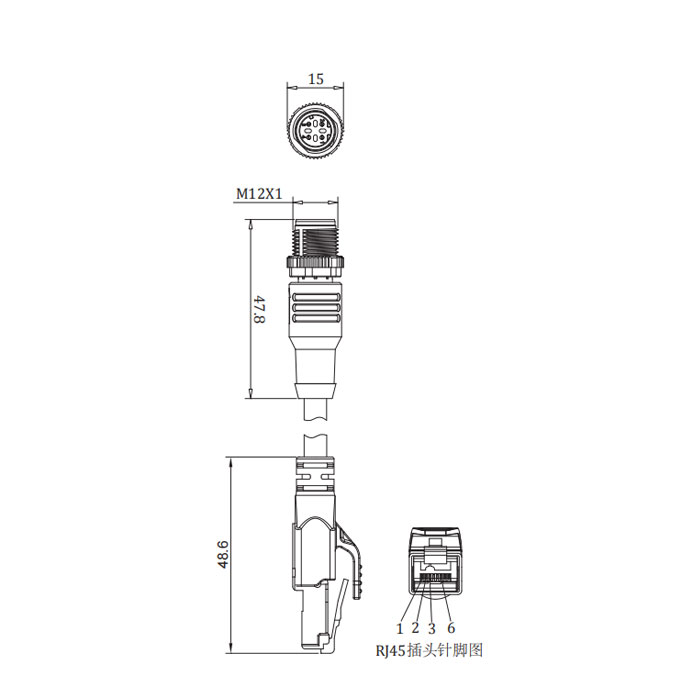 M12 4Pin 公头直型(D-coded)转RJ45公头直型、双端预铸PVC非柔性电缆、带屏蔽、绿色护套、0C3181-XXX