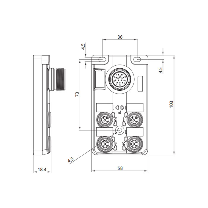 M12 single channel、Without LED、4 port、M23 integrated interface base、Split type、24W4CT