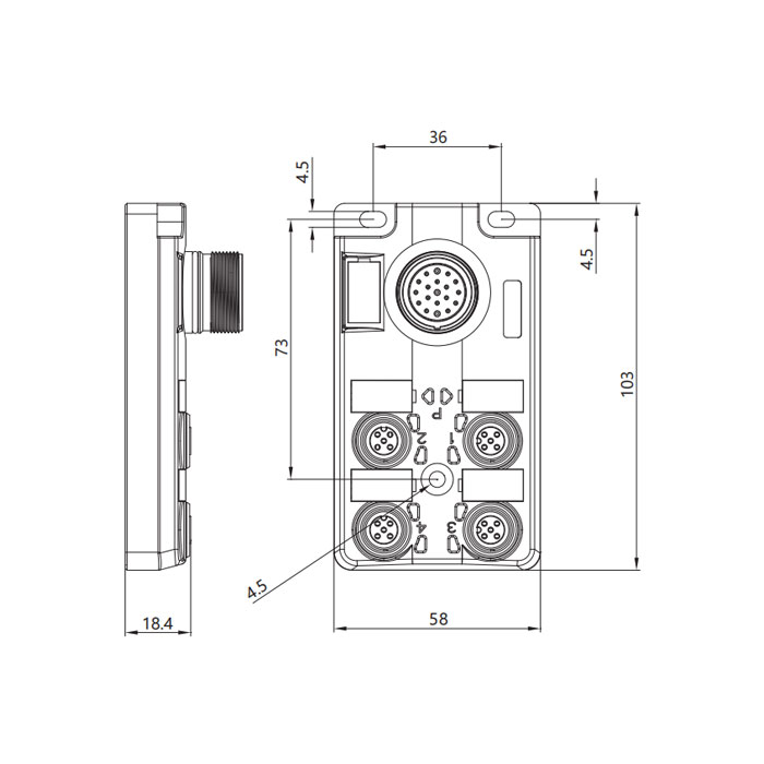 M12 dual channel、Without LED、4 port、M23 integrated interface base、Split type、24P4LT