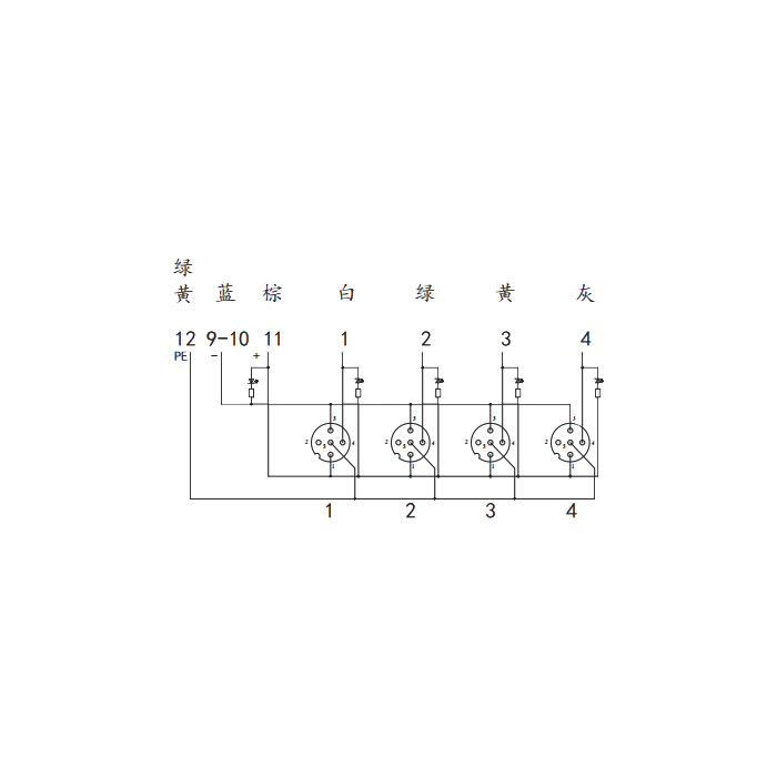 M12分线盒、单通道、NPN、4端口分体式、带LED、M23集成接口基座、24N4CT