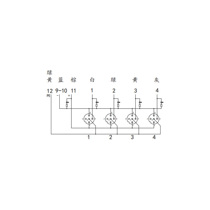 M12分线盒、单通道、PNP、4端口分体式、带LED、M23集成接口基座、24P4CT