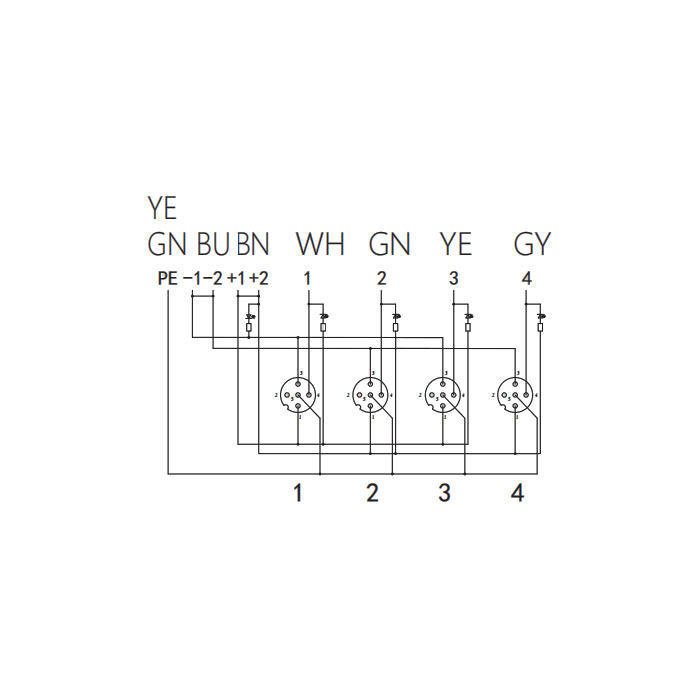 M12 single channel、NPN、4 port、With LED、PCB terminal with plug、Split type、24N4S9