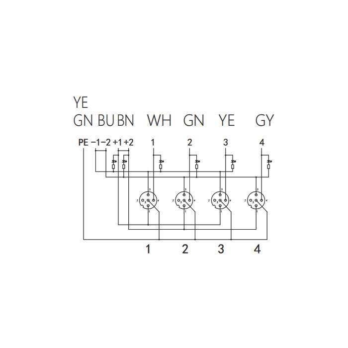 M12 single channel、PNP、4 port、With LED、PCB terminal with plug、Split type、24P4S9