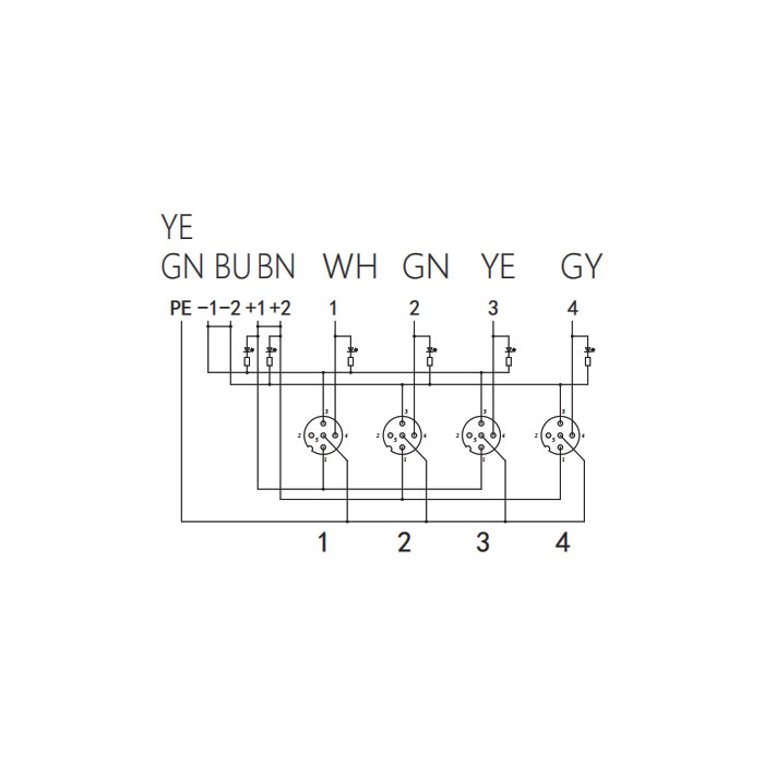 M12 single channel、PNP、4 port、With LED、PCB terminal、Split type、24P409