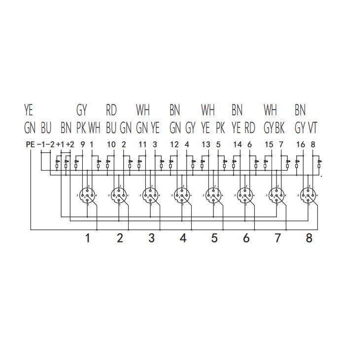 M12 dual channel、PNP、8 port、With LED、PCB terminal with plug、Split type、24P8SN