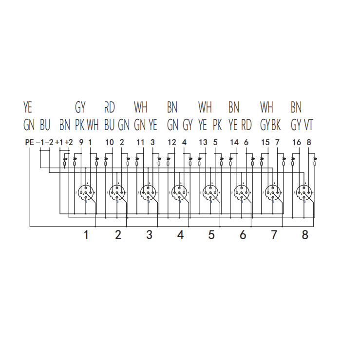 M12 dual channel、NPN、8 port、With LED、PCB terminal with plug、Split type、24N8SN