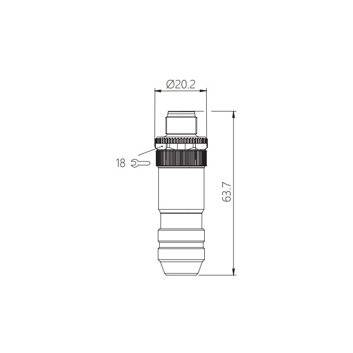 M12 4Pin、公头直型、螺钉连接、金属屏蔽、64F461 