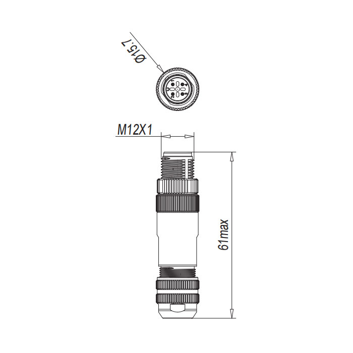 M12 4Pin、Straight male、Push-in terminal、Metal shielding、64F741 