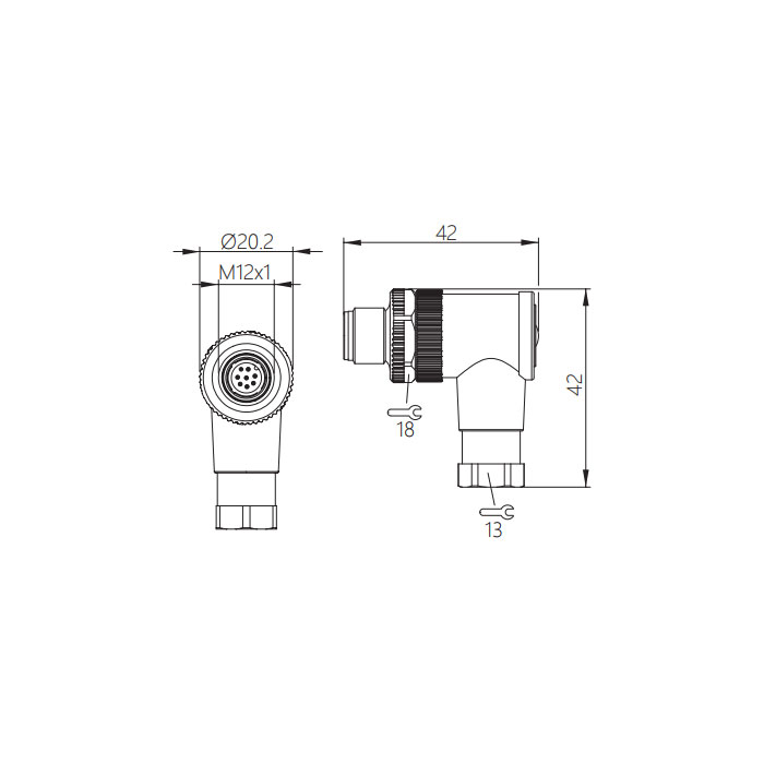 M12 8 Pin、male 90°、Screw connection、64F421 