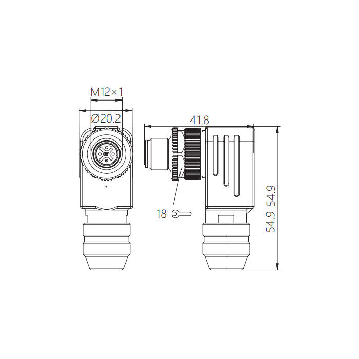 M12 4Pin、公头90°、螺钉连接、金属屏蔽、64F501