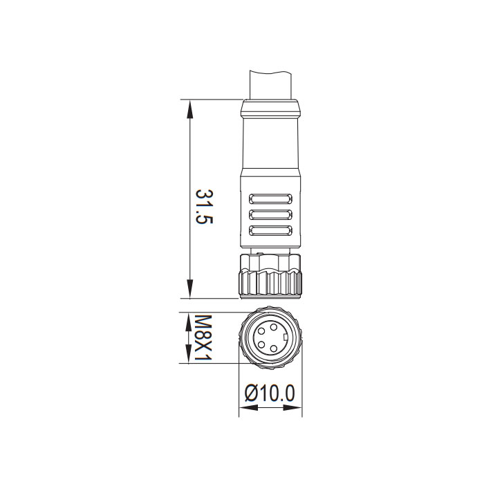 M8 4 Pin、Straight type female、Single end pre cast PVC non flexible cable、Grey sheath、63S403-XXX