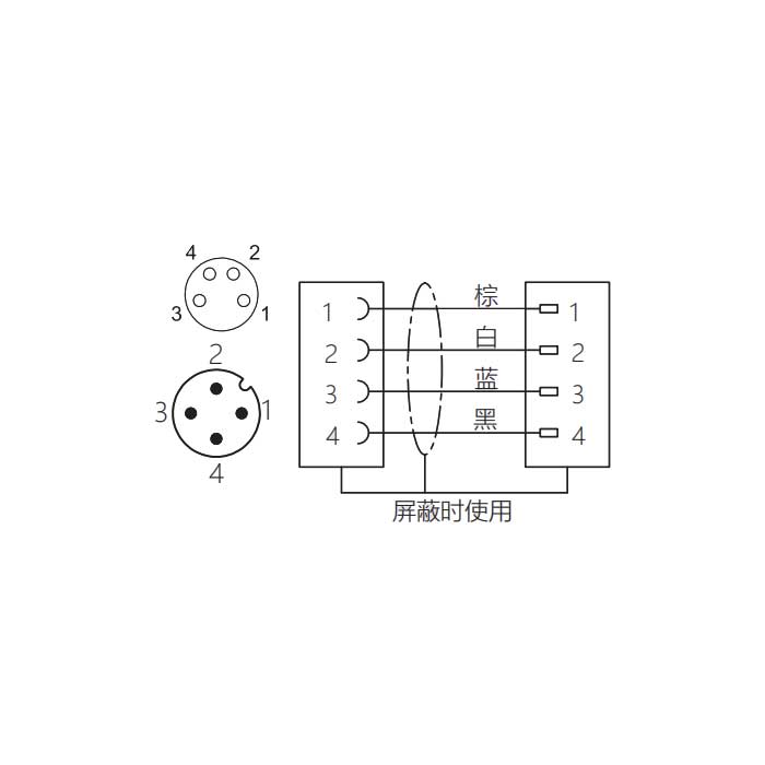 M8 4Pin 母头直型转M12 4Pin 公头直型、双端预铸防焊渣PUR柔性电缆、橙色护套、63T261-XXX