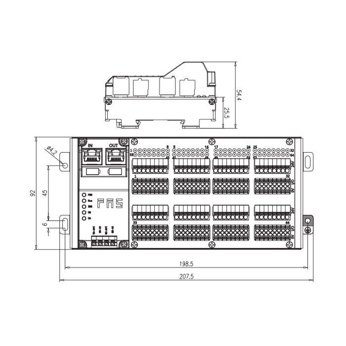 EtherCAT协议、64DI/DO 自适应配置、PNP、端子式、RJ45网口、IP20远程模块、009E74