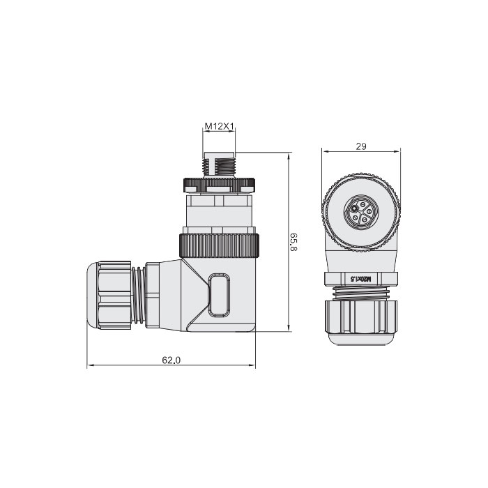 M12  5Pin、L-coded、公头90°、螺钉连接、64L023