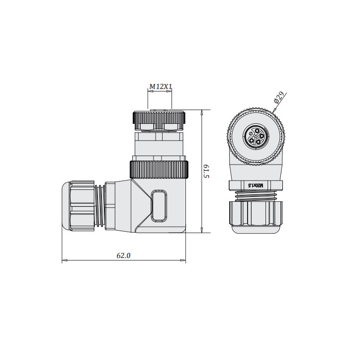 M12  5Pin、L-coded、母头90°、螺钉连接、64L003