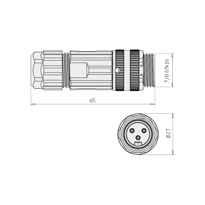 7/8”3Pin、公头直型、螺钉连接、0PF101