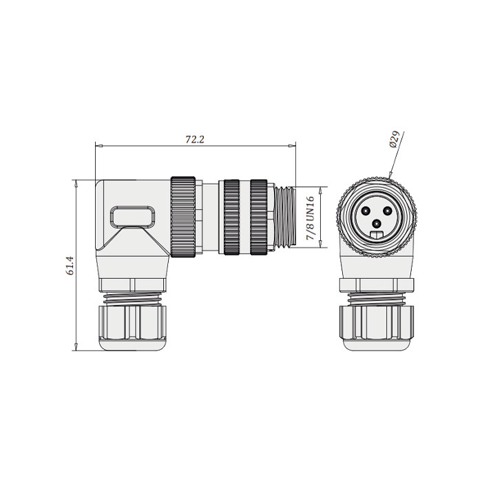 7/8” 3Pin、公头90°、螺钉连接、0PF103