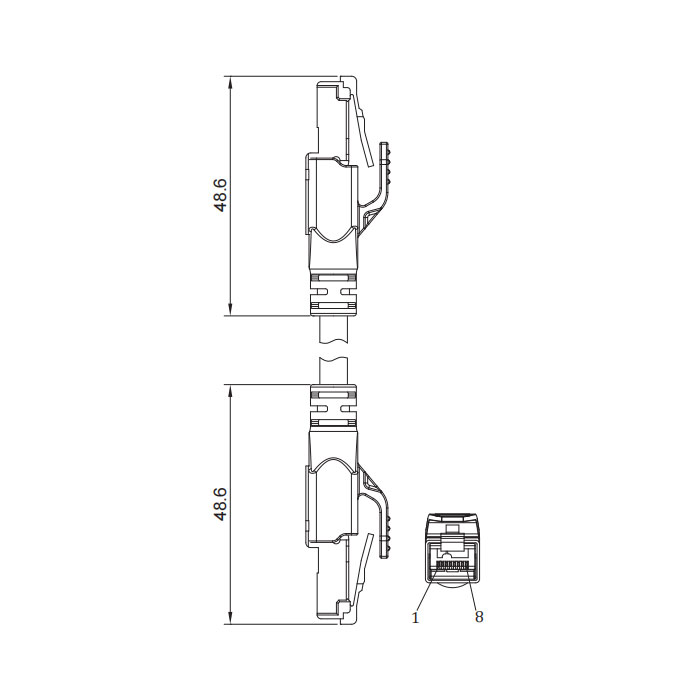 RJ45公头直型转RJ45公头直型、双端预铸PVC非柔性电缆、带屏蔽、蓝色护套、0C4449-XXX 