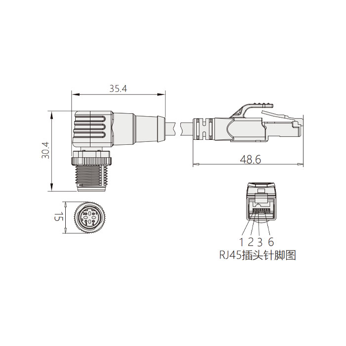 M12 4Pin D-coded 公头90°转RJ45公头直型、双端预铸PVC非柔性电缆、带屏蔽、绿色护套、0C4593-XXX