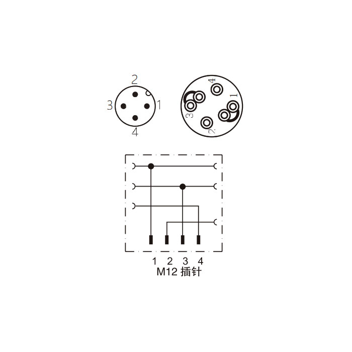 M12 4Pin、公头直型 转 两个自由端、食品级、直插式连接、Y型分线器、64FY29