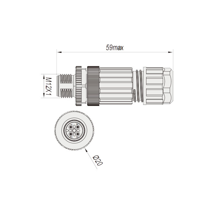 M12 4Pin、公头直型、直插式连接、食品级、Y型分线器、64FX29