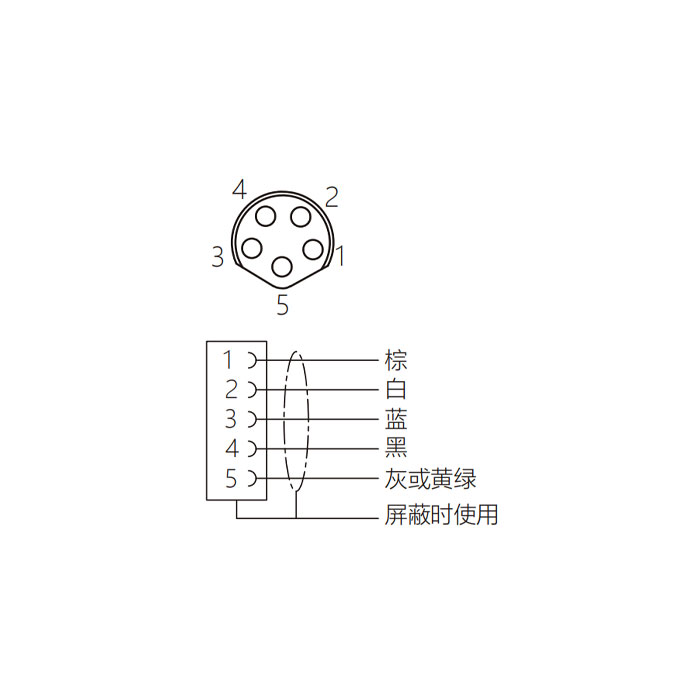 M8 5Pin、母头直型、单端预铸PVC非柔性电缆、带屏蔽、灰色护套、63S707-XXX