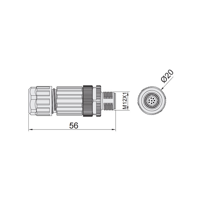 M12 8Pin、公头直型、螺钉连接、64F381