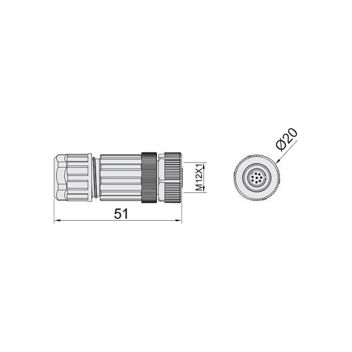 M12 8Pin、母头直型、螺钉连接、64F361 