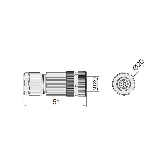 M12 8Pin、母头直型、食品級、螺钉连接、64F369