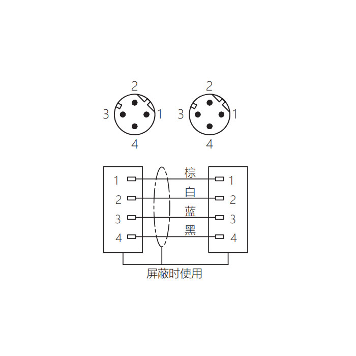 M12 4Pin D-coded、公头直型转公头直型、双端预铸PUR柔性电缆、带屏蔽、黑色护套、64DD25-XXX