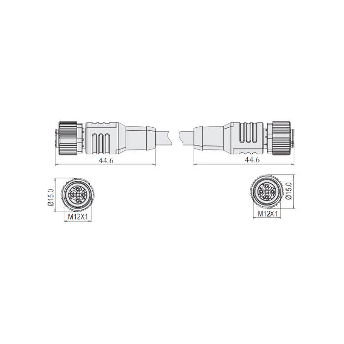 M12 4Pin D-coded、母头直型转母头直型、双端预铸PUR柔性电缆、黑色护套、64DD61-XXX