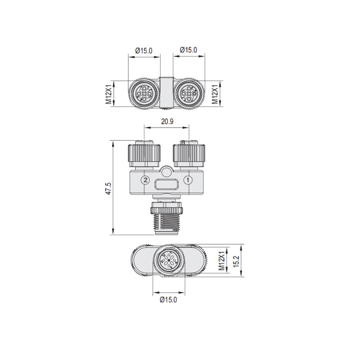 M12 4Pin公头/2M12 3Pin母头、Y型连接器、644491