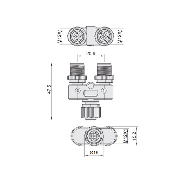 M12 5Pin母头/2M12 5Pin公头、三通接头、644456