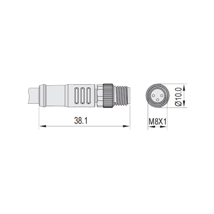 M8 3Pin、公头直型、耐高温120℃、单端预铸PUR柔性电缆、黑色护套、63H021-XXX