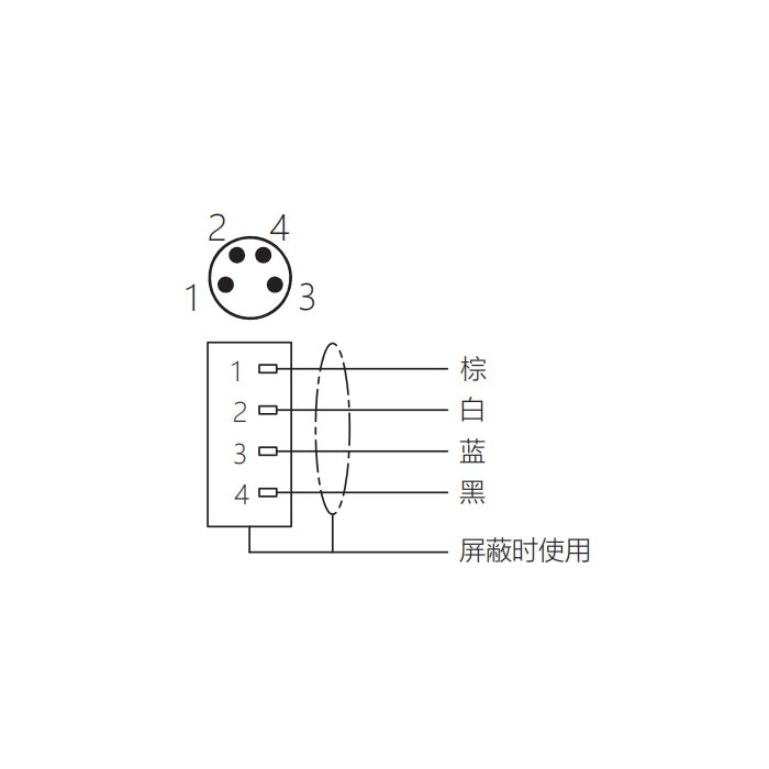 M8 4Pin、公头直型、耐高温120℃、单端预铸PUR柔性电缆、黑色护套、63H061-XXX