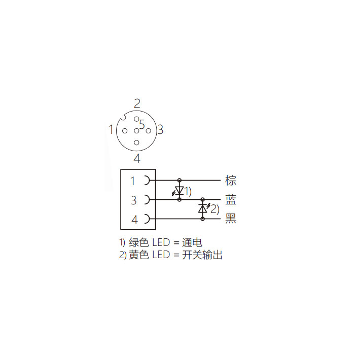 M12 3Pin、母头90°、带LED灯、IP 69K-ECOLAB、食品级、单端预铸PVC非柔性电缆、灰色护套、64E003-XXX