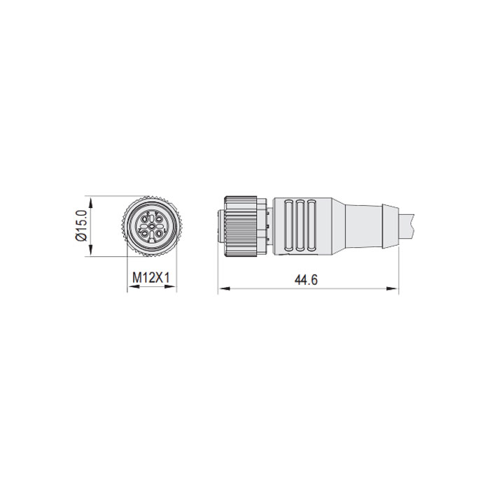 M12 3Pin、母头直型、耐高温120℃、单端预铸PUR柔性电缆、黑色护套、64H001-XXX