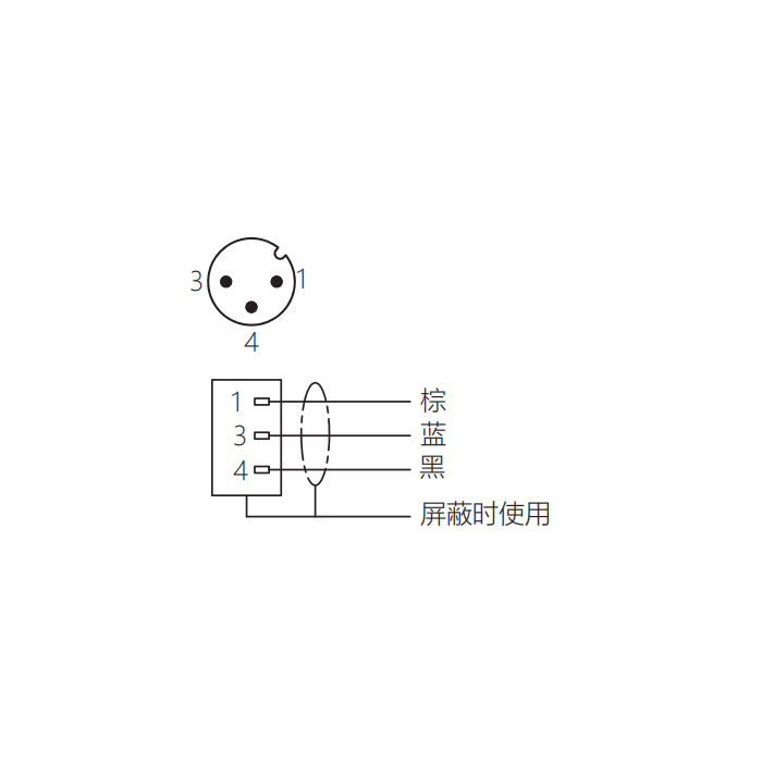 M12 3Pin、公头直型、耐高温120℃、单端预铸PUR柔性电缆、黑色护套、64H101-XXX