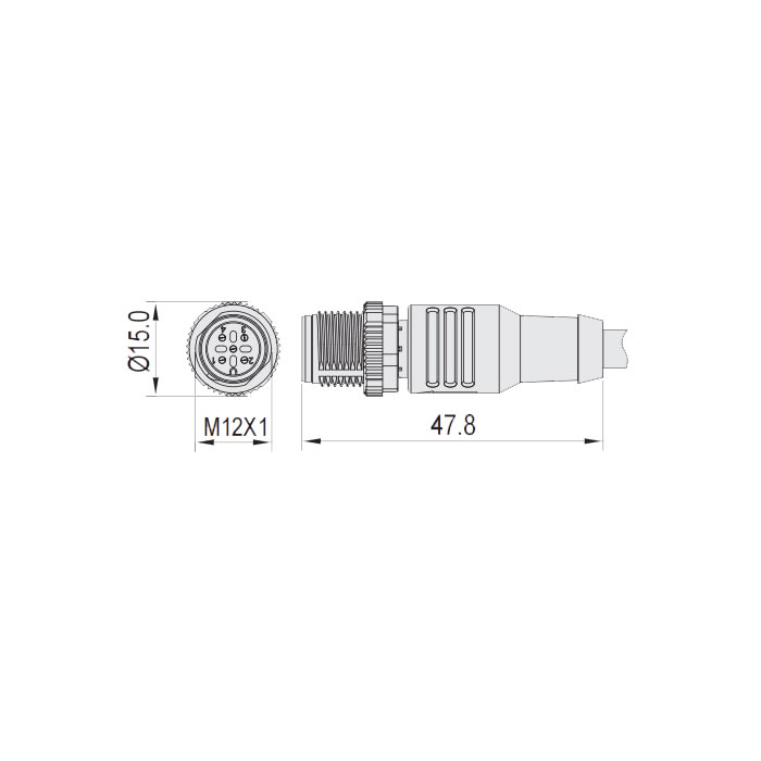 M12 3Pin、公头直型、耐高温120℃、单端预铸PUR柔性电缆、黑色护套、64H101-XXX