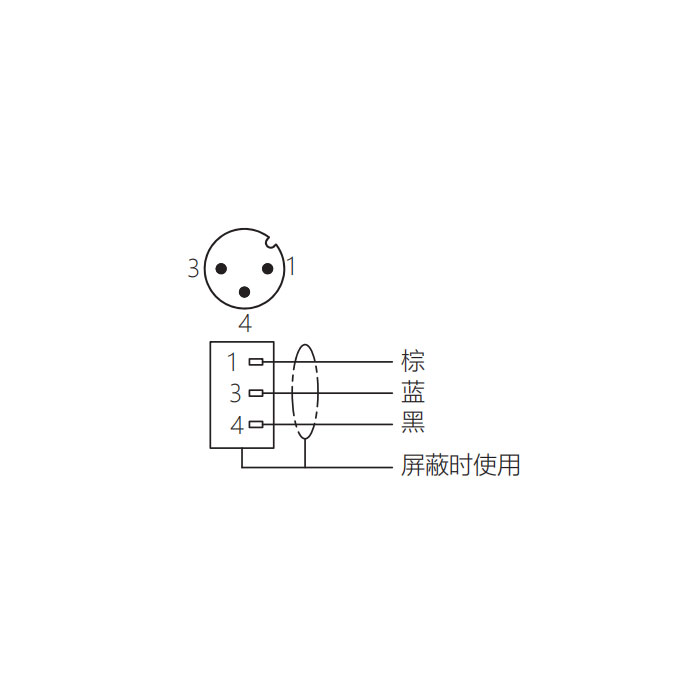 M12 3Pin、公头90°、耐高温120℃、单端预铸PUR柔性电缆、黑色护套、64H121-XXX