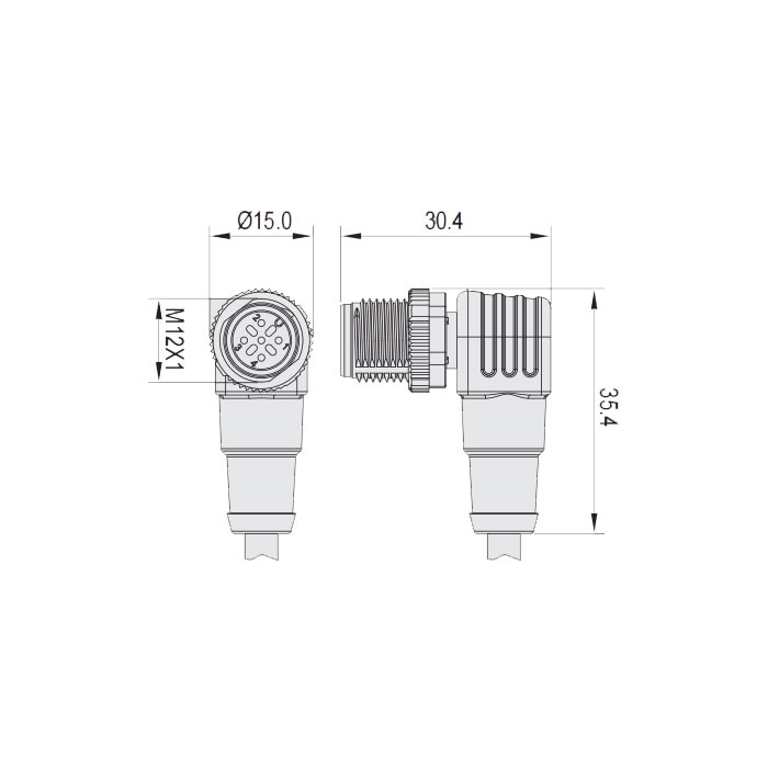 M12 3Pin、公头90°、耐高温120℃、单端预铸PUR柔性电缆、黑色护套、64H121-XXX