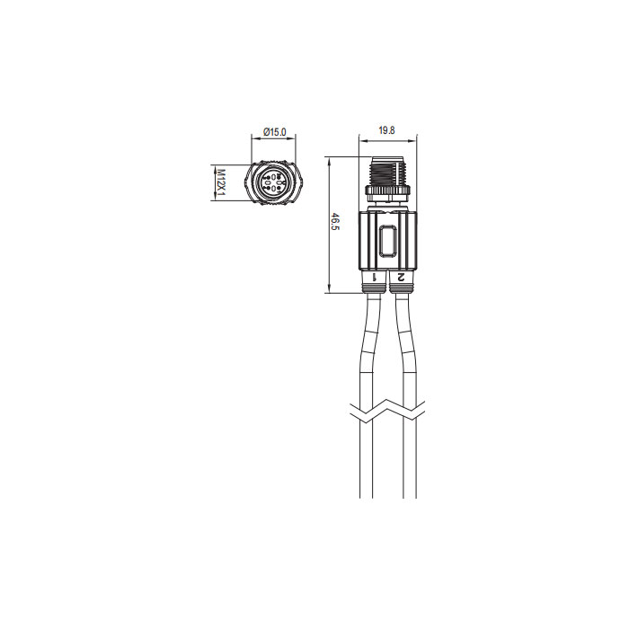 M12 4Pin 公头 转 2x自由端、Y型预铸PUR拖链电缆、黑色护套、64SY01-XXX