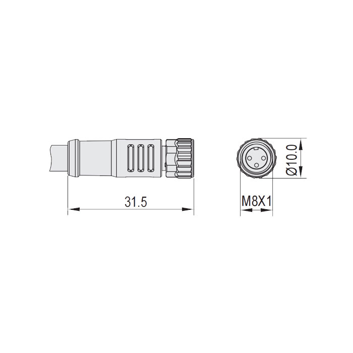 M8 3Pin、母头直型、单端预铸电缆、防焊渣PUR材质、橙色护套、63T001-XXX