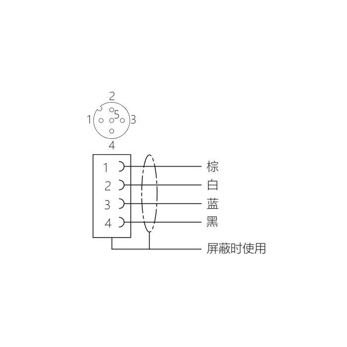 M12 4Pin、母头直型、单端预铸电缆、防焊渣PUR材质、黄色护套、64T041-XXX