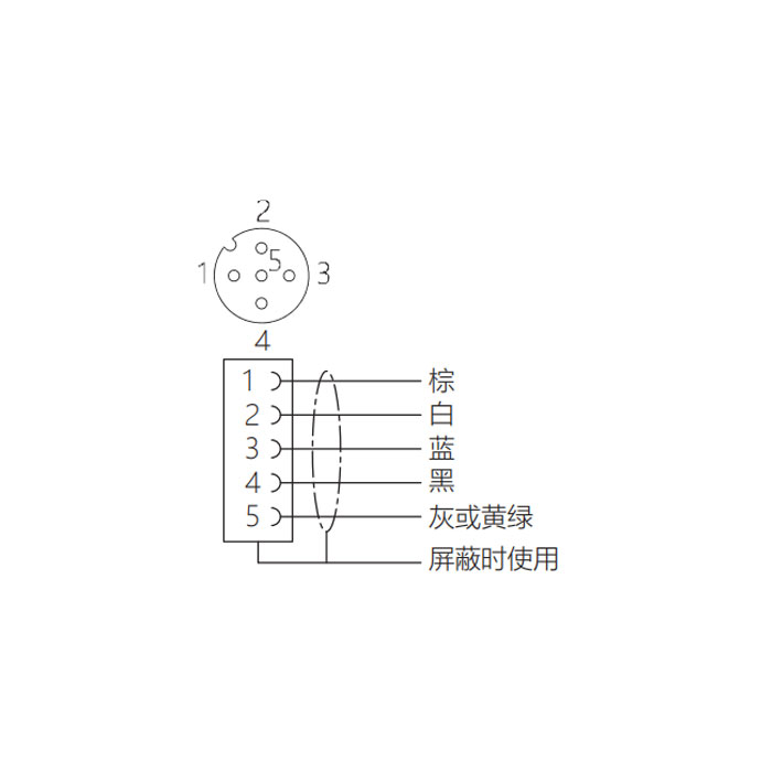 M12 5Pin、母头直型、单端预铸电缆、防焊渣PUR材质、橙色护套、64T093-XXX