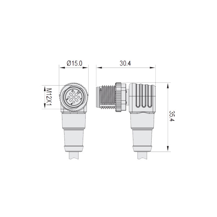 M12 3Pin、公头90°、单端预铸电缆、防焊渣PUR材质、黄色护套、64T501-XXX