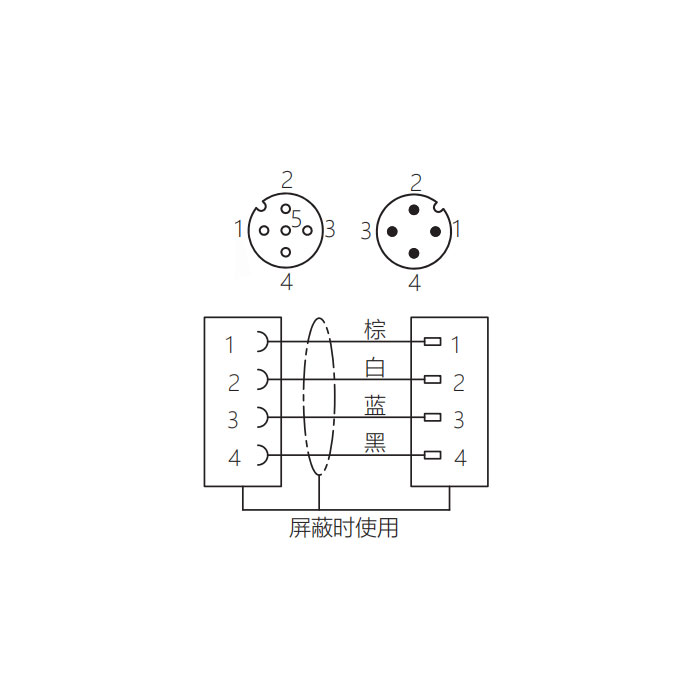 M12 4Pin、母头直型转公头直型、双端预铸防焊渣PUR柔性电缆、橙色护套、64T103-XXX